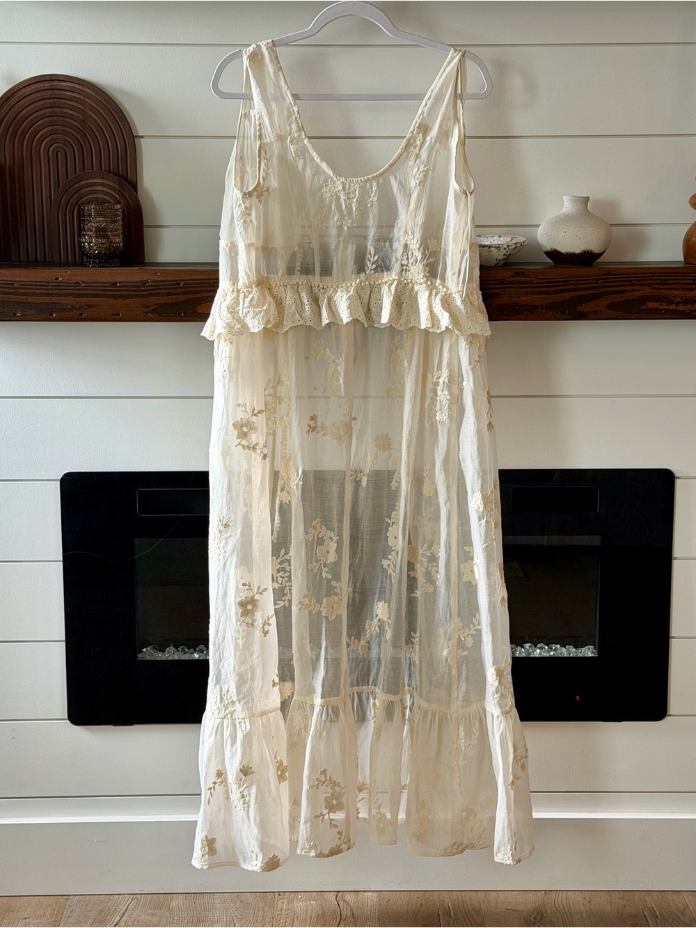 Altar'd State Cream Sheer Floral Embroidered Chemise